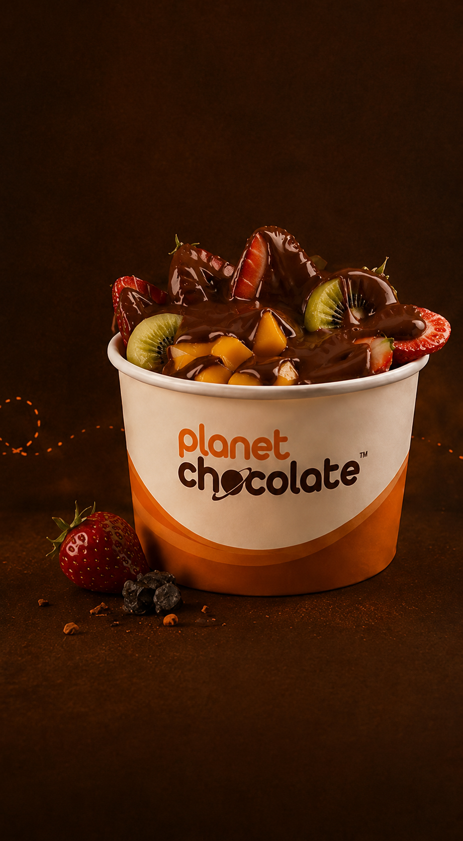 Pote Planet Chocolate coberto com chocolate
